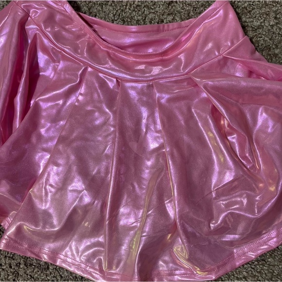 Pink Shiny Metallic Mini Skirt with Shorts - Picture 8 of 8